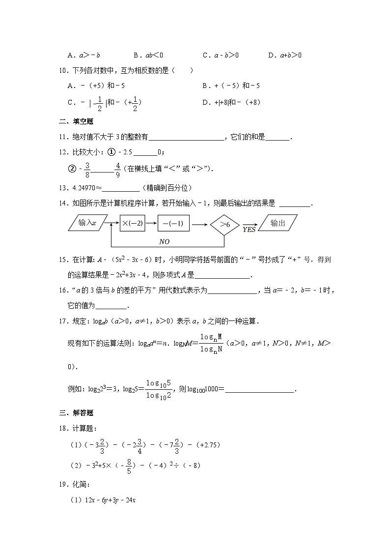 广西崇左市天等县2020-2021学年七年级上学期期中数学试卷第2页
