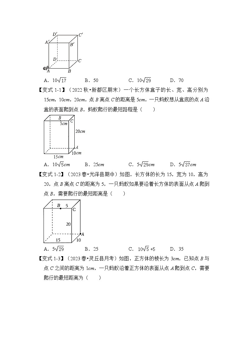 专题01 勾股定理中的最短路径问题与翻折问题(五大题型)-2023-2024学年八年级数学上册《重难点题型•高分突破》(北师大版)02