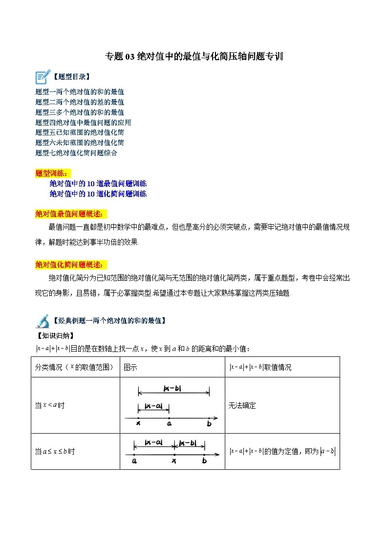 专题03 绝对值中的最值与化简压轴问题专训-2023-2024学年七年级数学上册重难点专题提升精讲精练（人教版）01