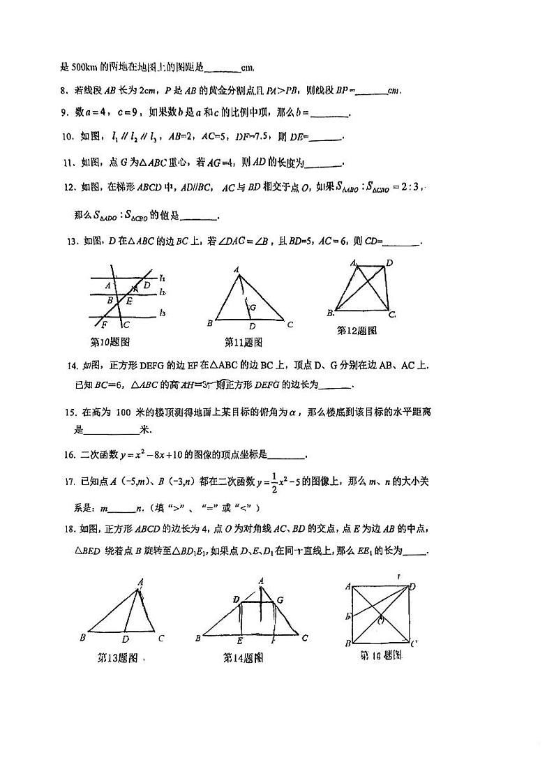 上海市曹杨第二中学附属学校2023-2024学年九年级上学期10月月考数学试题(月考)第2页