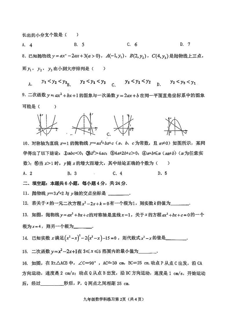 福建省龙岩市第五中学2023-2024学年九年级上学期10月月考数学试题1第2页
