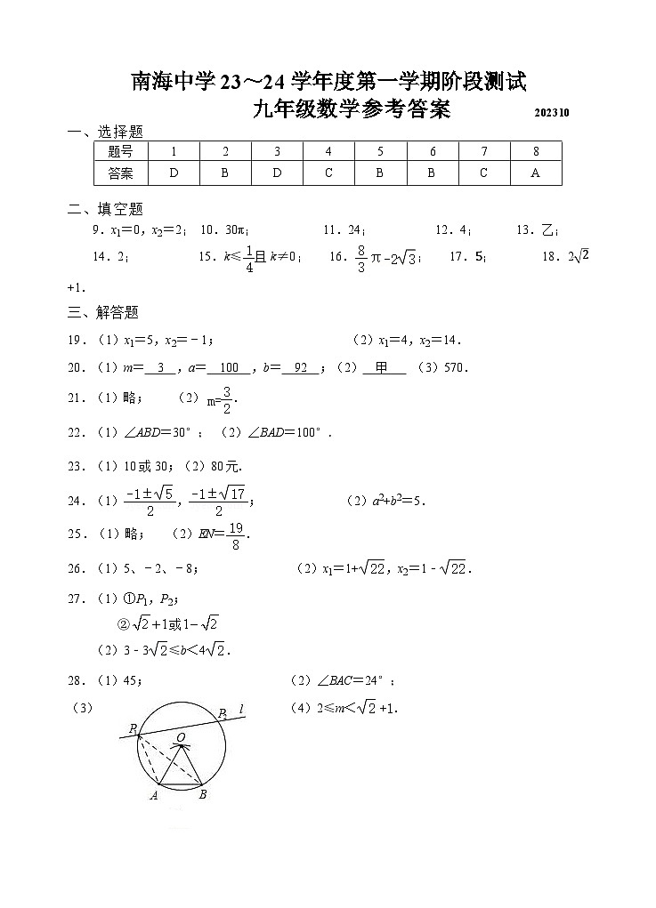 江苏省高邮市南海中学2023-2024学年九年级上学期第一次学情调研测试数学试卷(月考)01