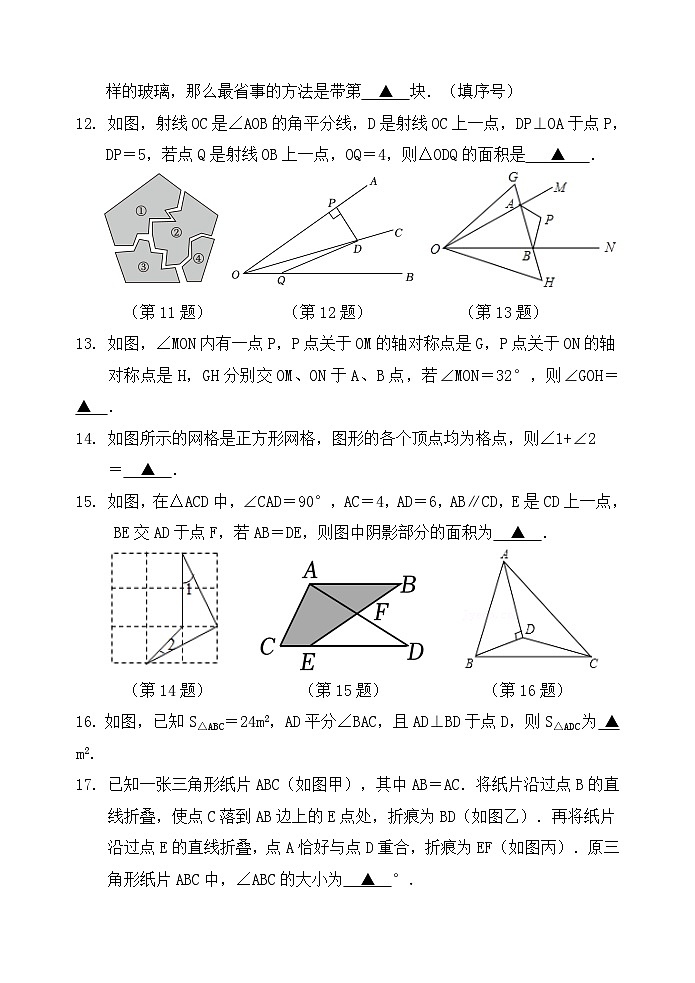江苏省扬州市梅岭中学教育集团2023-2024学年八年级上学期10月素养体验数学试卷(月考)03