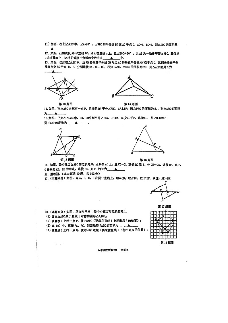 江苏省泰州市泰州中学附属初级中学2023-2024学年八年级上学期10月月考数学试题02
