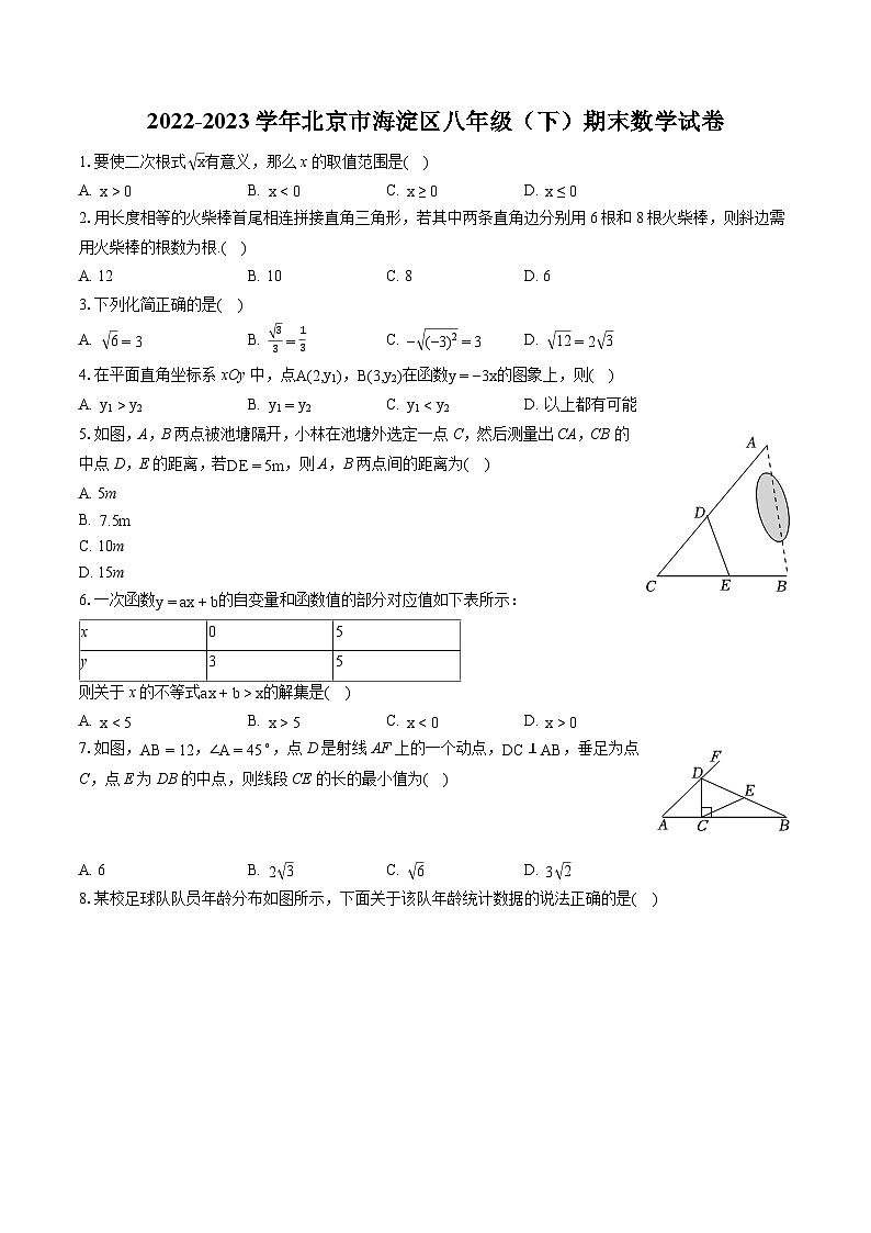 2022-2023学年北京市海淀区八年级(下)期末数学试卷(含答案解析)第1页
