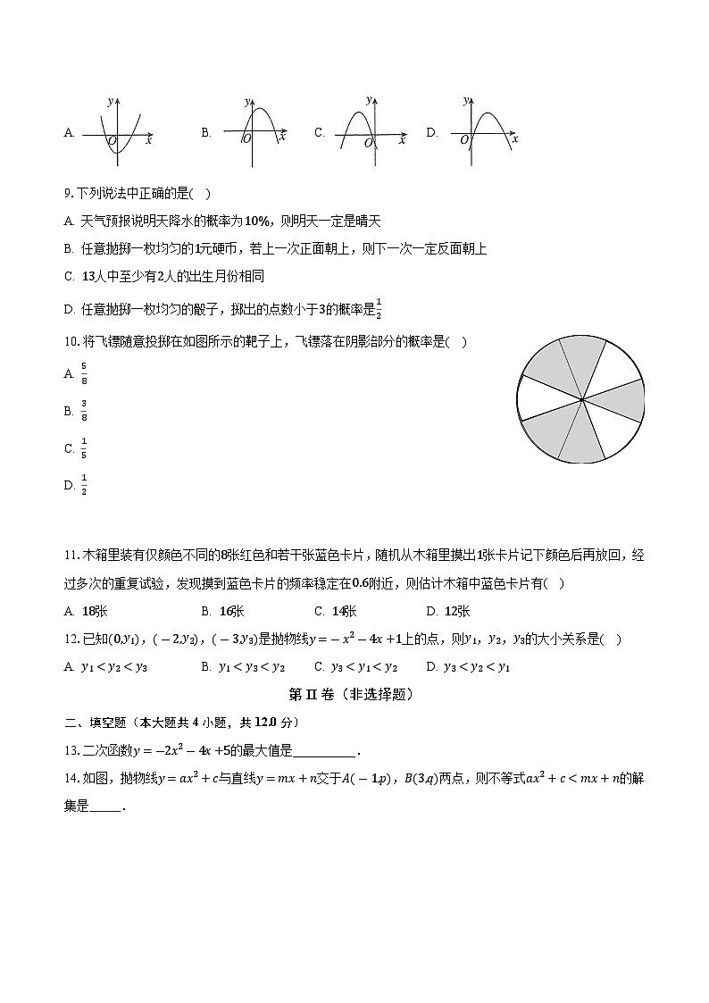 浙教版初中数学九年级上册期中测试卷(较易)(含答案解析)02