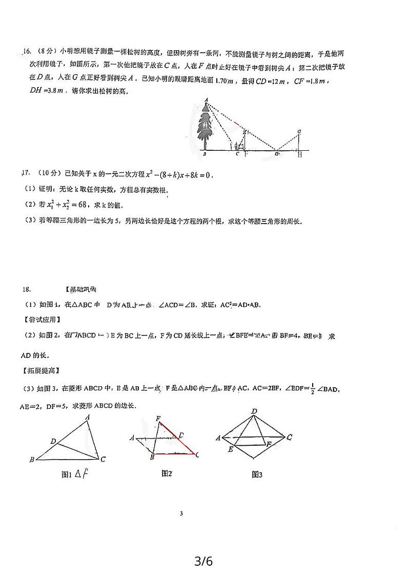 四川省成都市盐道街中学外语学校2023-2024学年九年级上学期10月月考数学试题第3页
