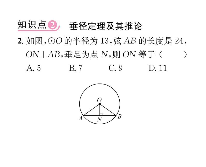 人教版九年级数学上册第24章24.1.2 垂直于弦的直径课时训练课件PPT第3页