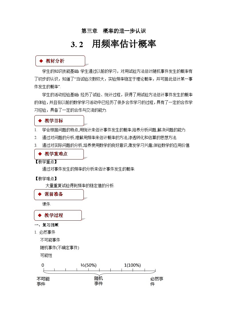 3.2 用频率估计概率 北师大版九年级数学上册教案01