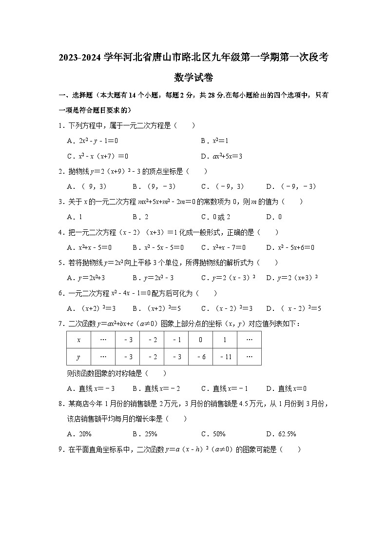 2023-2024学年河北省唐山市路北区九年级(上)第一次段考数学试卷(含解析)第1页