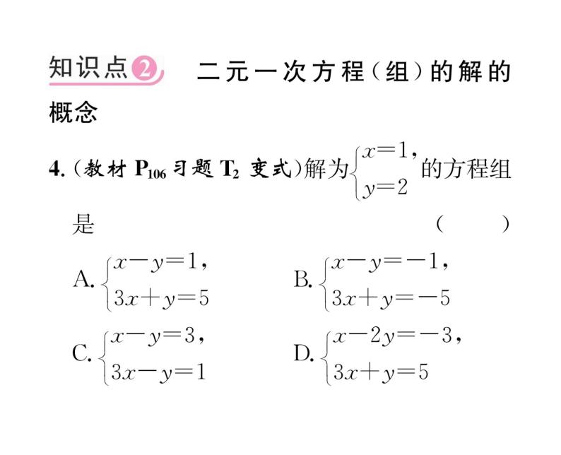 北师大版八年级数学上册第5章二元一次方程组1  认识二元一次方程组课时训练课件PPT05