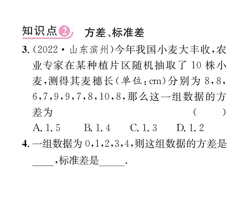 北师大版八年级数学上册第6章数据的分析4 数据的离散程度第1课时 极差、方差和标准差课时训练课件PPT04
