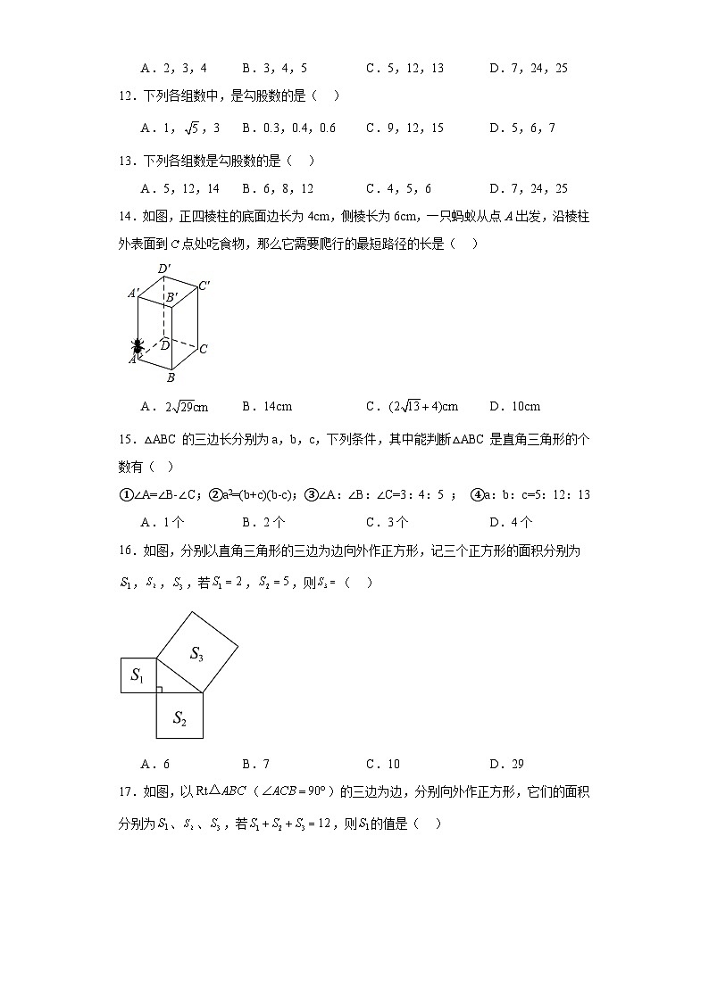 北师大版八年级上册数学第一章勾股定理(A卷)含解析答案03
