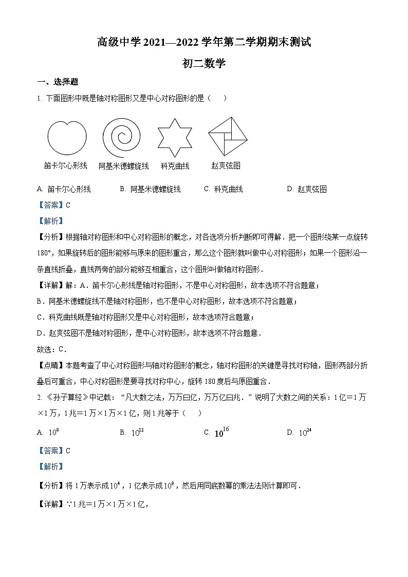 精品解析:广东省深圳市高级中学2021-2022学年八年级下学期期末考试数学试题01