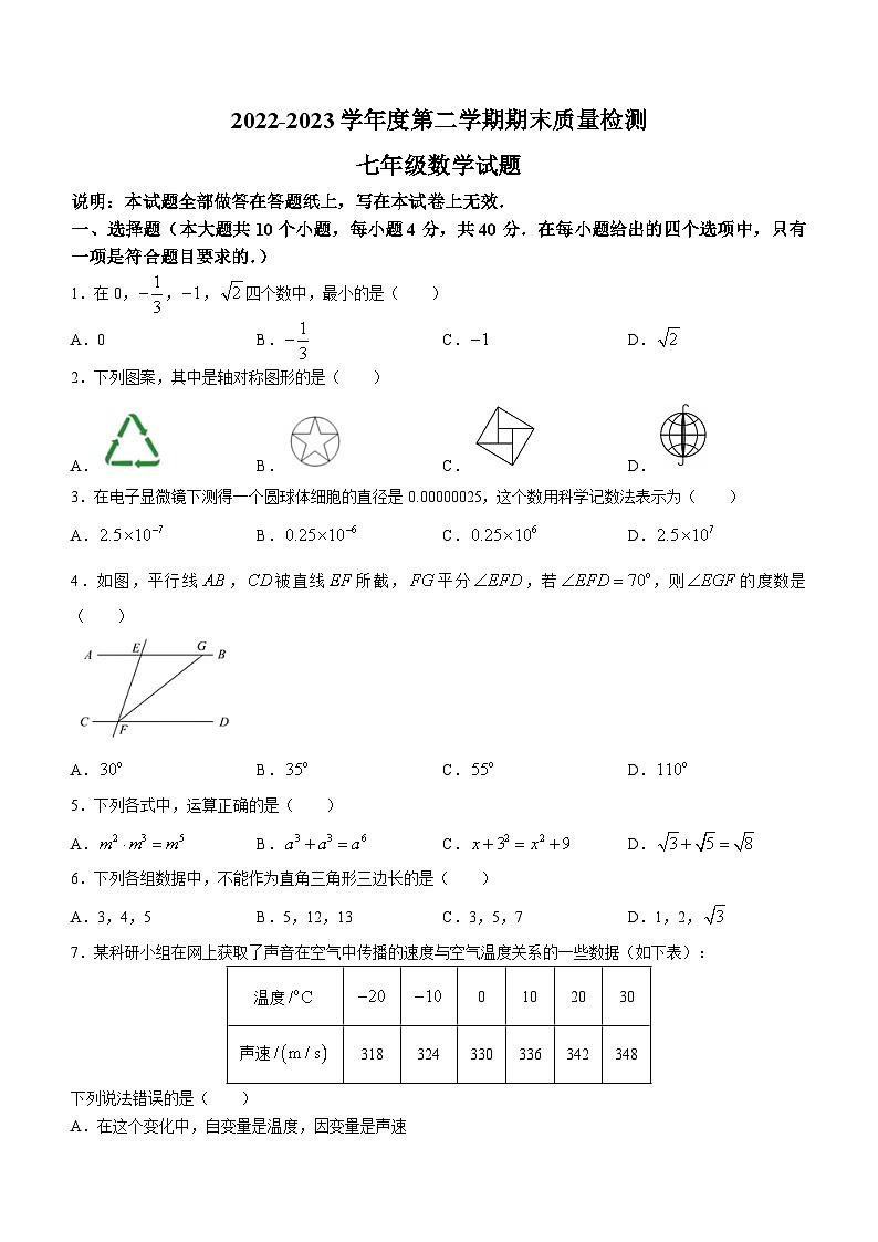 山东省济南市东南片区2022-2023学年七年级下学期期末数学试题01