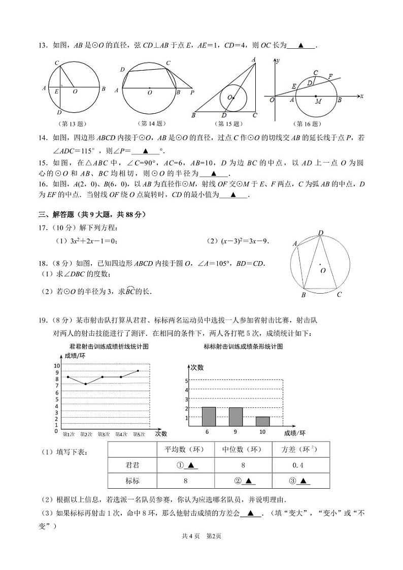 江苏省南京师范大学附属中学仙林分校2023—2024学年上学期10月月考九年级数学试卷02