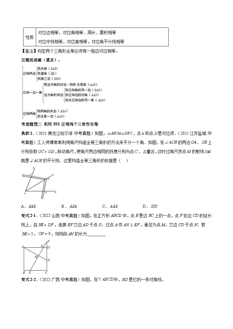 中考数学一轮复习常考题型突破练习专题19 全等三角形(原卷版)第3页