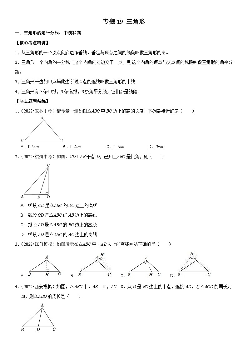 中考数学一轮复习核心考点精讲精练专题19 三角形(原卷版)第1页