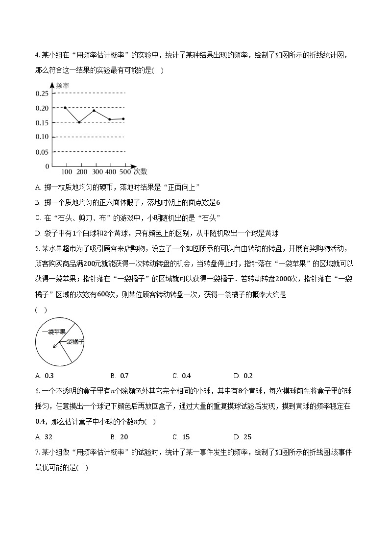 2.3用频率估计概率 浙教版初中数学九年级上册同步练习（含答案解析）02