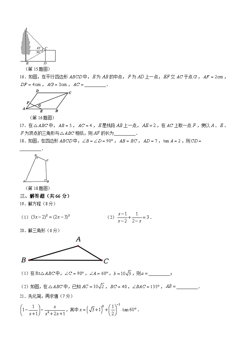 黑龙江省哈尔滨市道里区群力经纬中学校2023-2024学年九年级上学期10月月考数学试题(无答案)第3页