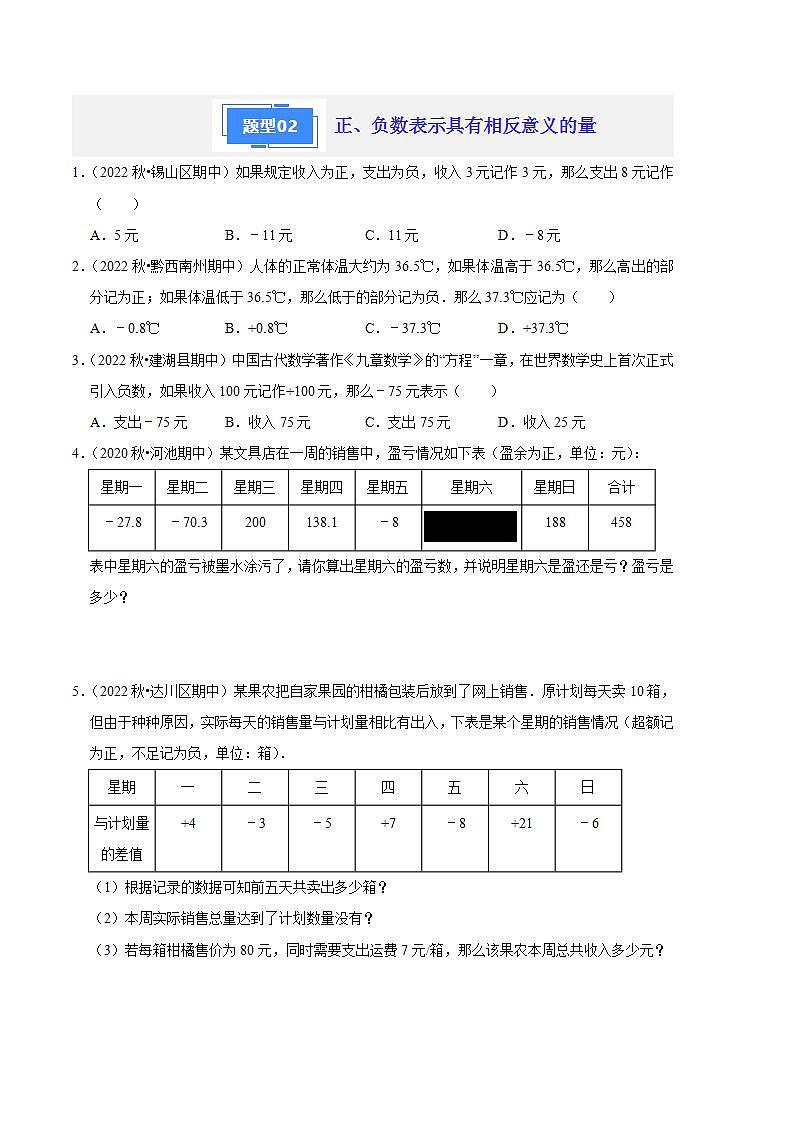 【期中真题】(苏科版)2023-2024学年七年级数学上学期期中真题分类专题汇编 专题01有理数与无理数(5种题型).zip02