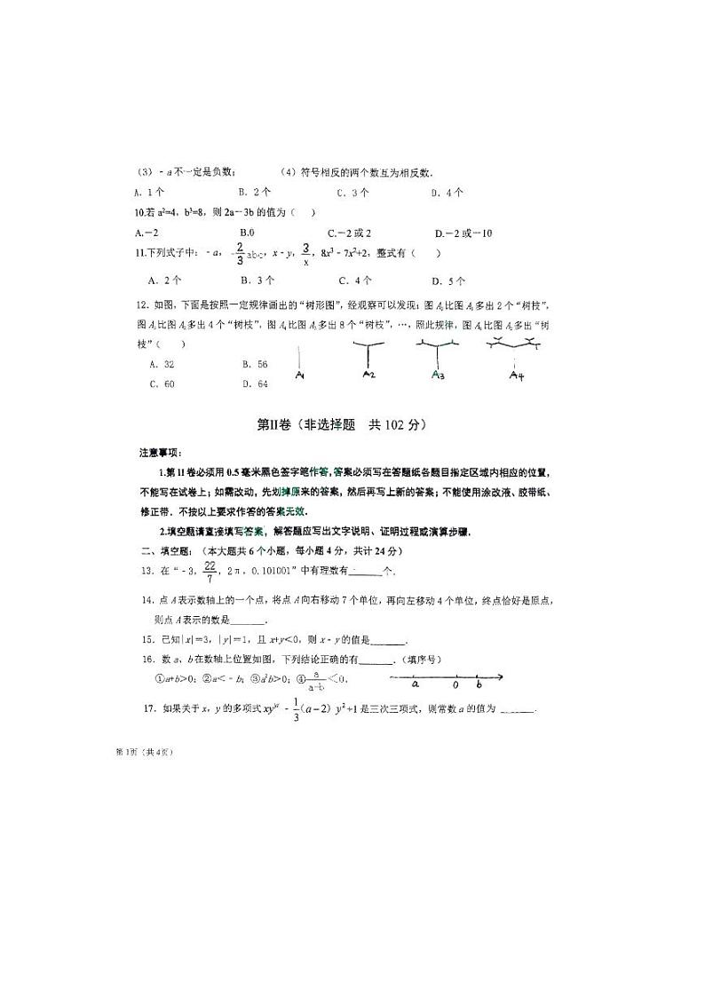 山东省 济南市高新区海川中学2023—2023学年上学期七年级10月月考数学试卷第2页