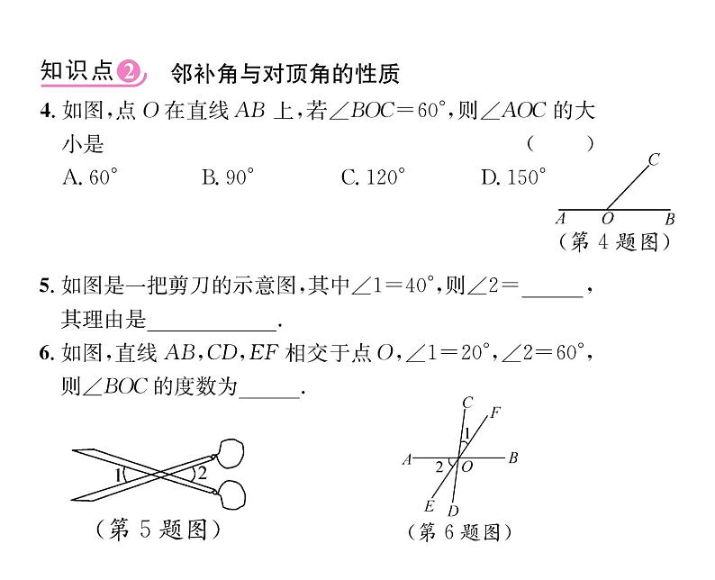 人教版七年级数学下第五章相交线与平行线5.1相交线5.1.1相交线课时训练课件PPT第8页