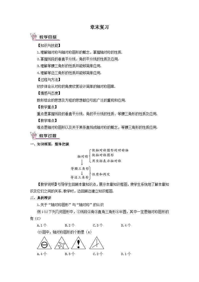 第15章轴对称图形与等腰三角形章末复习教案(沪科版八年级数学上册)01