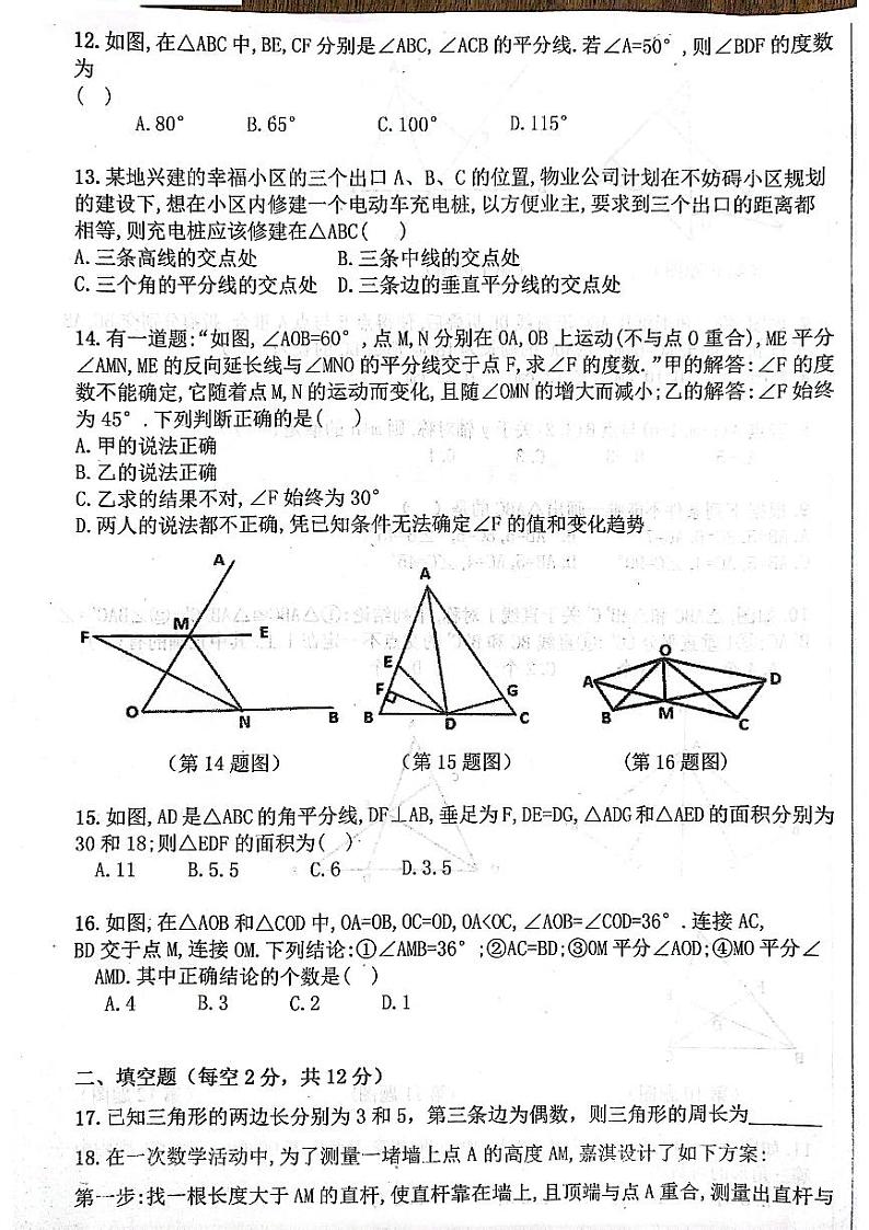 河北省沧州市青县树人学校2023-2024学年八年级上学期11月期中数学试题03