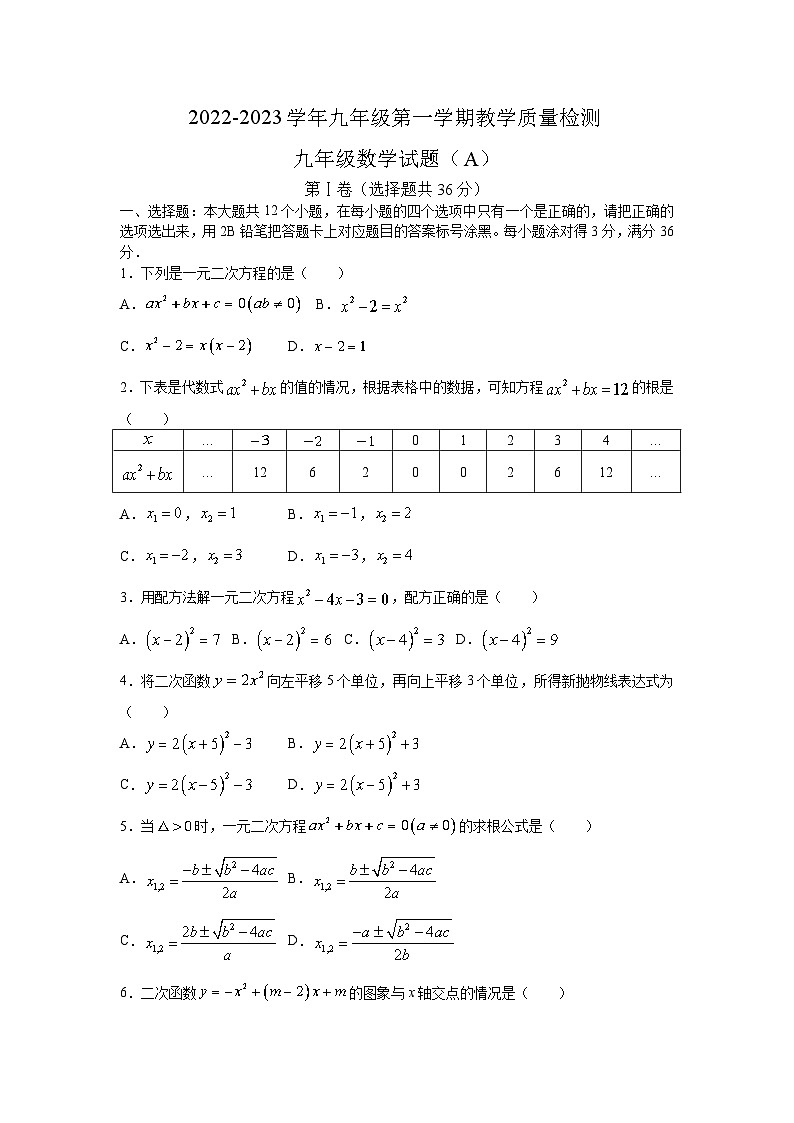 山东省滨州市滨城区2023届九年级上学期期中教学质量抽测(A)数学试卷(含答案)第1页