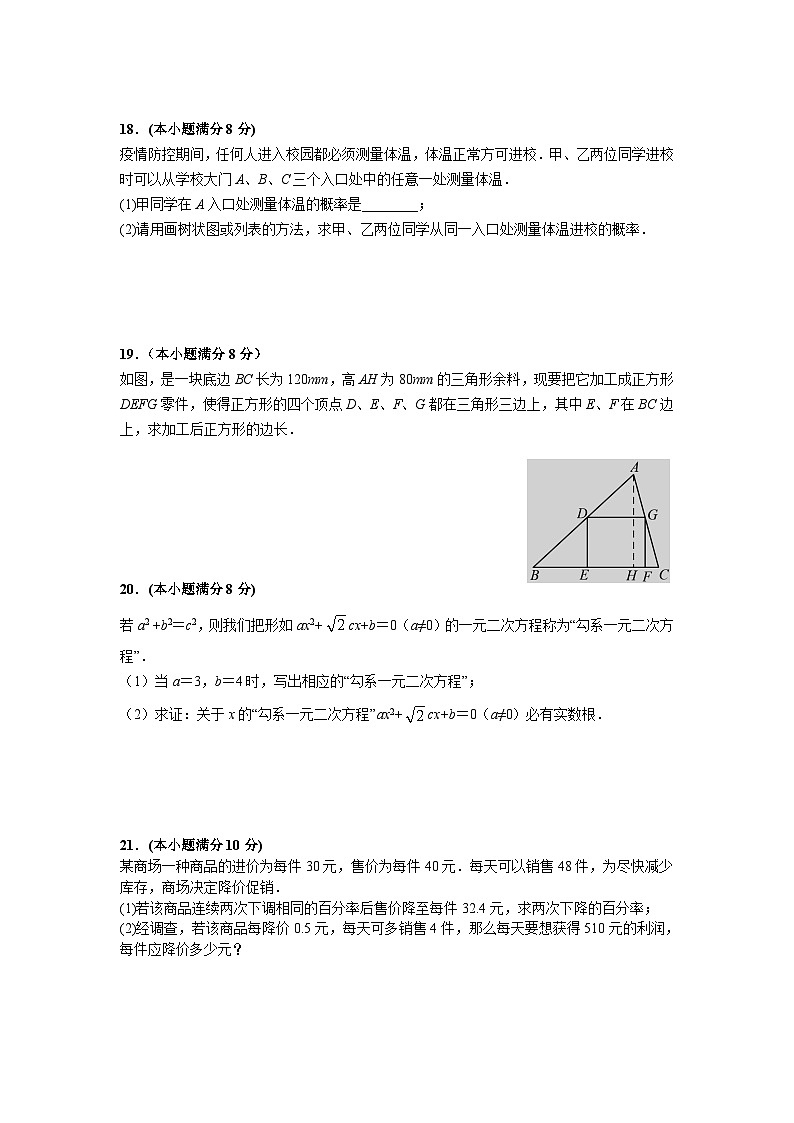 山东省枣庄市市中区2023届九年级上学期期中联合教研质量监测数学试卷(含答案)第3页