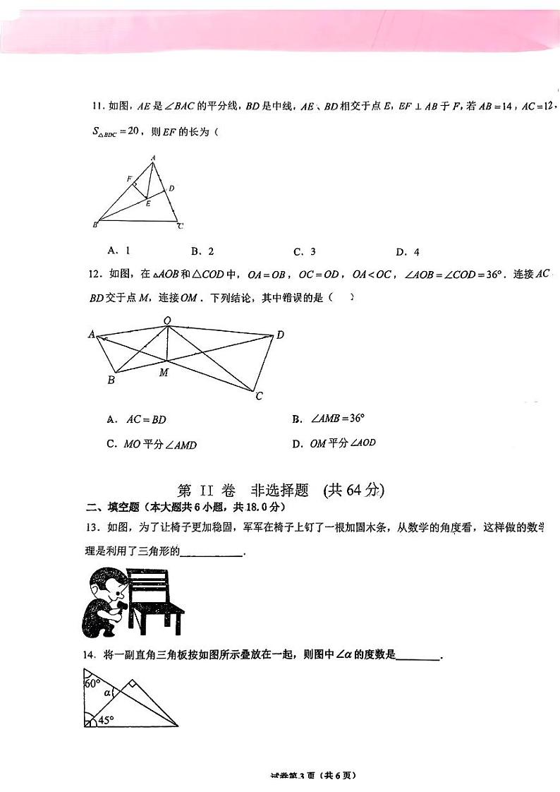 天津市教育科学研究院附属滨海泰达中学2023-2024学年上学期八年级数学期中试卷第3页