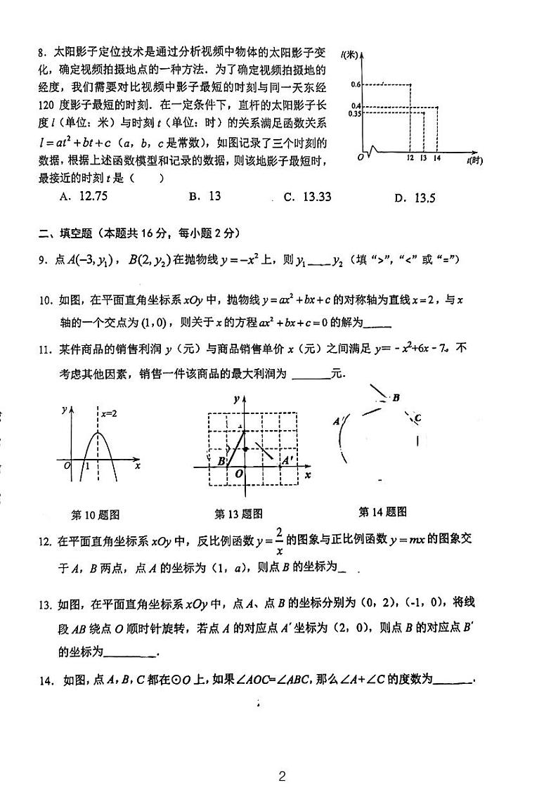 2023年北京文汇中学九年级上册期中数学试卷 (无答案)第2页