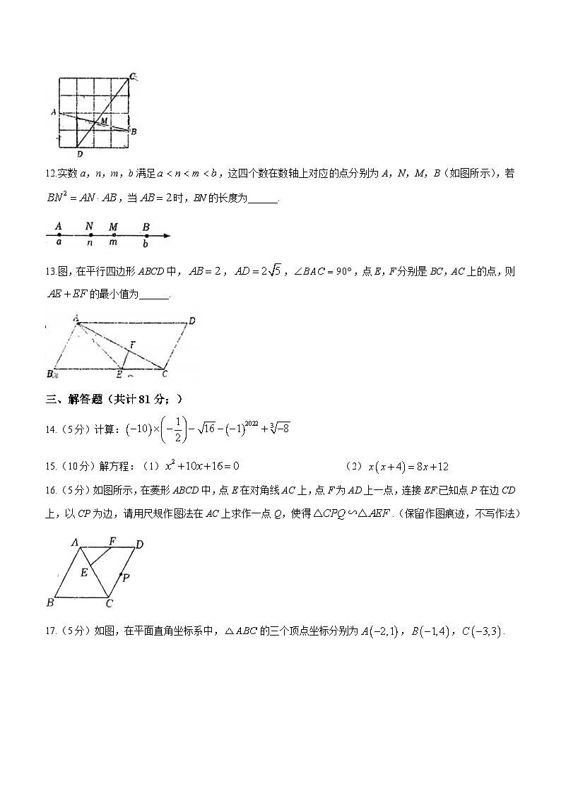 陕西省宝鸡市金台区第一中学2023-2024学年九年级上学期期中数学试题(无答案)第3页