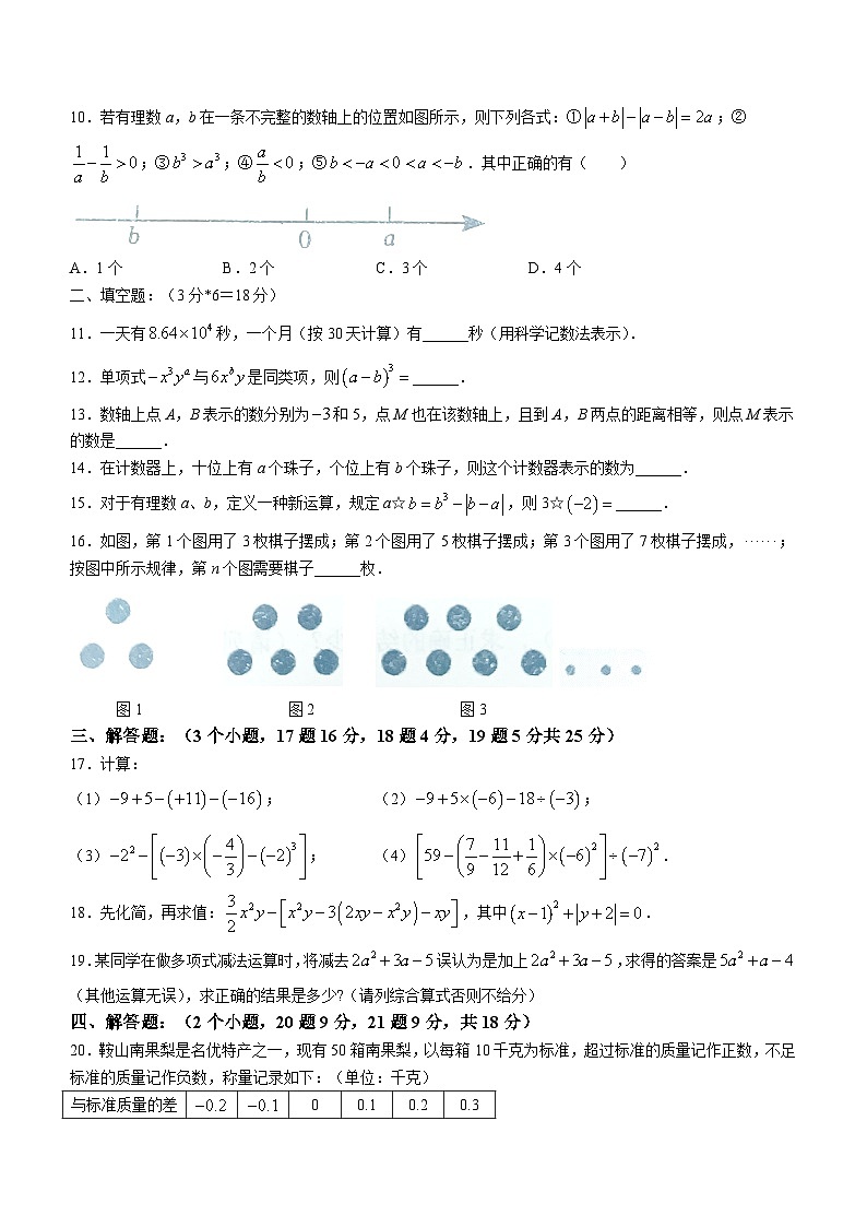 辽宁省鞍山市铁西区育才中学2023-2024学年七年级上学期期中数学试题02