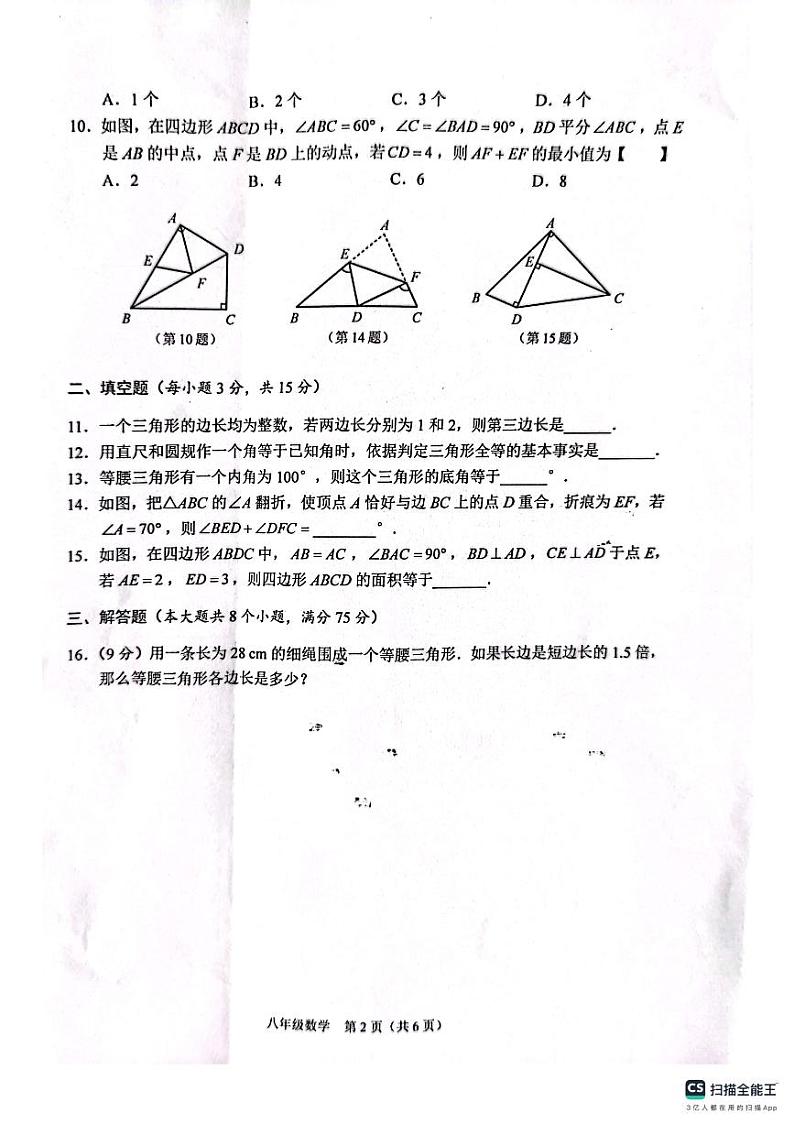 河南省周口市2023-2024学年八年级上学期11月期中数学试题02