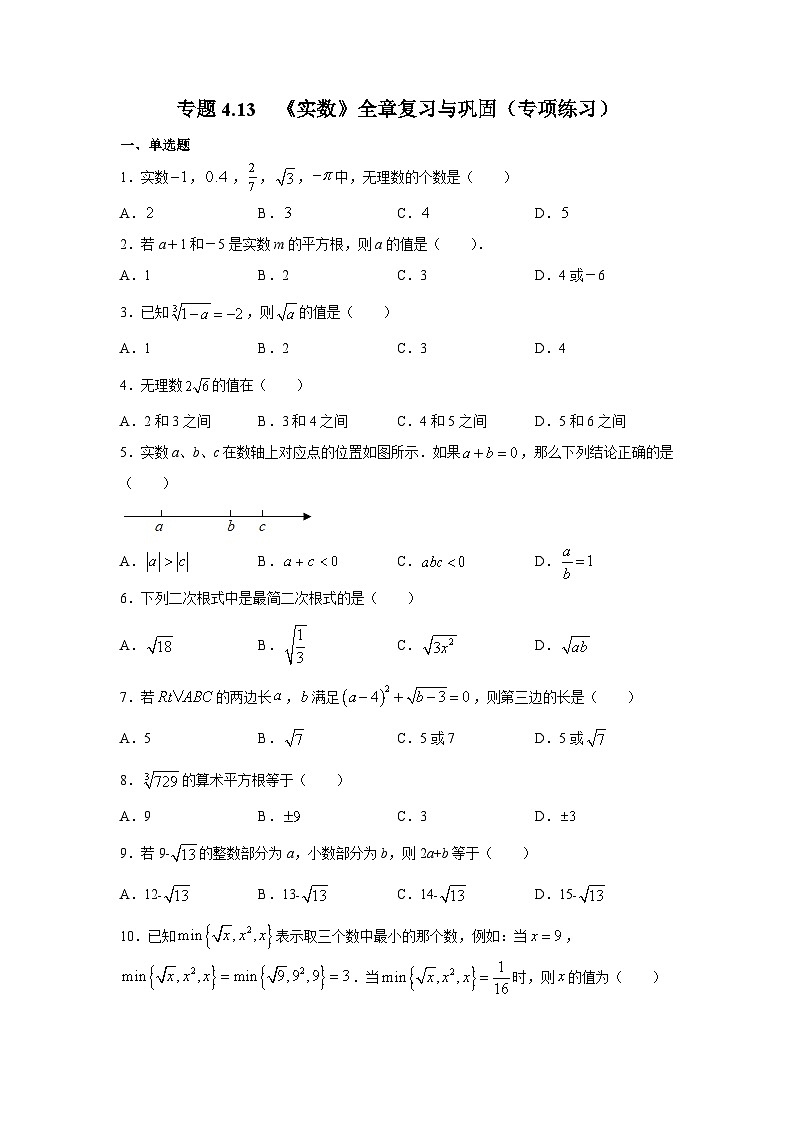 專題4.13 《實數(shù)》全章復習與鞏固（專項練習）（學生版）第1頁