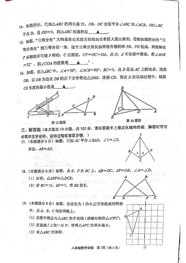 江苏省连云港市赣榆区2023-2024学年八年级上学期11月期中数学试题第3页