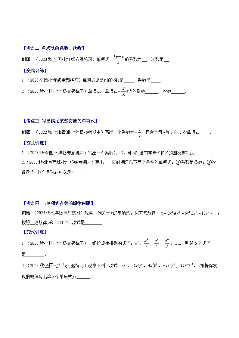 专题10 单项式、多项式、整式之九大考点(原卷版)第2页