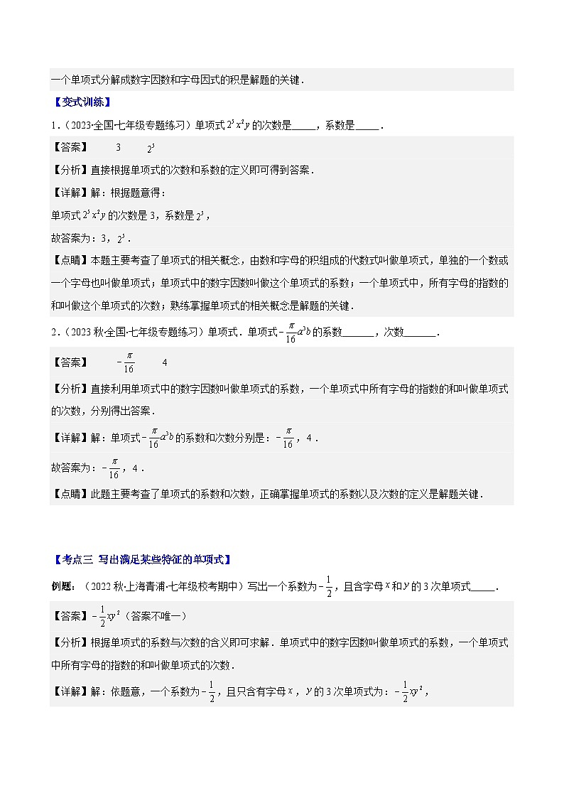 专题10 单项式、多项式、整式之九大考点(解析版)第3页