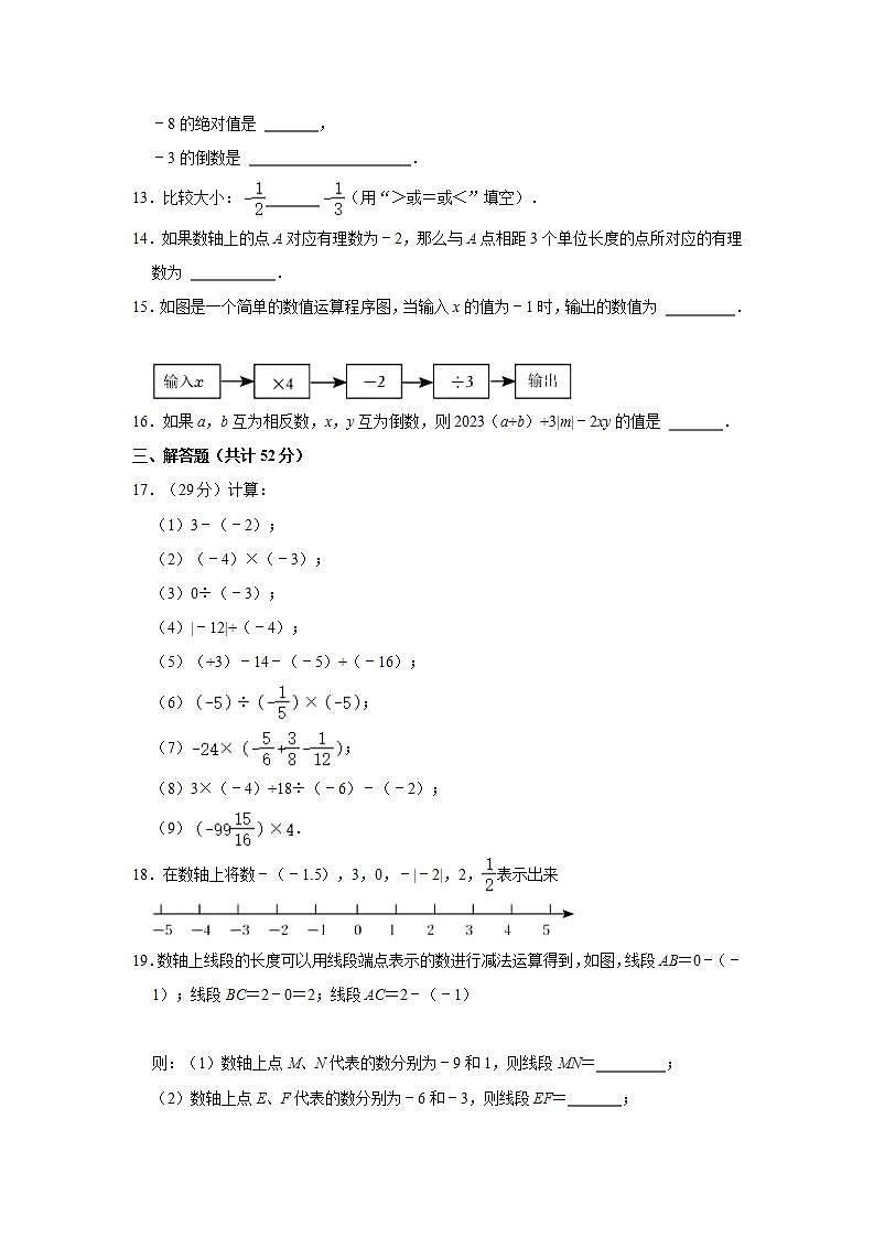 2023-2024学年新疆乌鲁木齐二中七年级(上)期中数学试卷(含解析)第2页