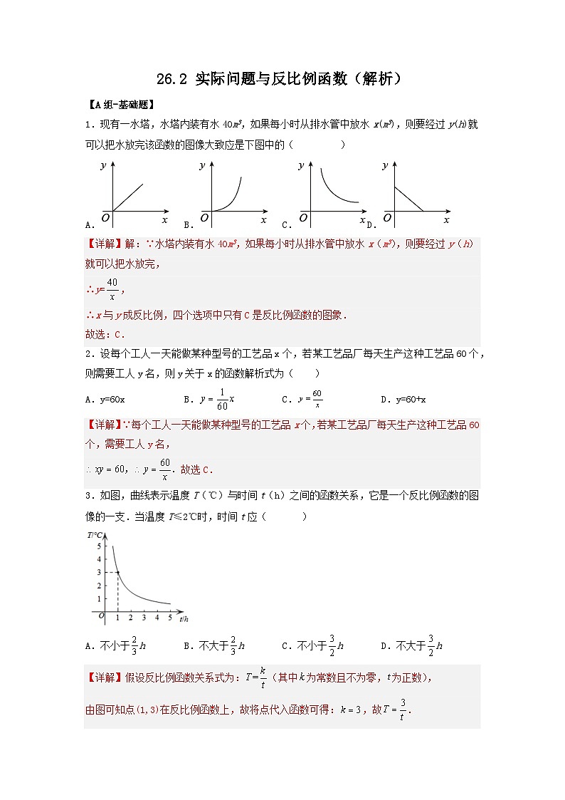 26.2 实际问题与反比例函数 课件+同步分层练习(含解析答案)01