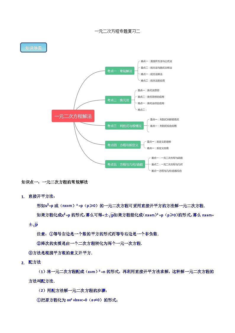 期末专题复习02:一元二次方程解法-2023-2024学年九年级数学上学期期末专项复习原卷版(苏教版)第1页