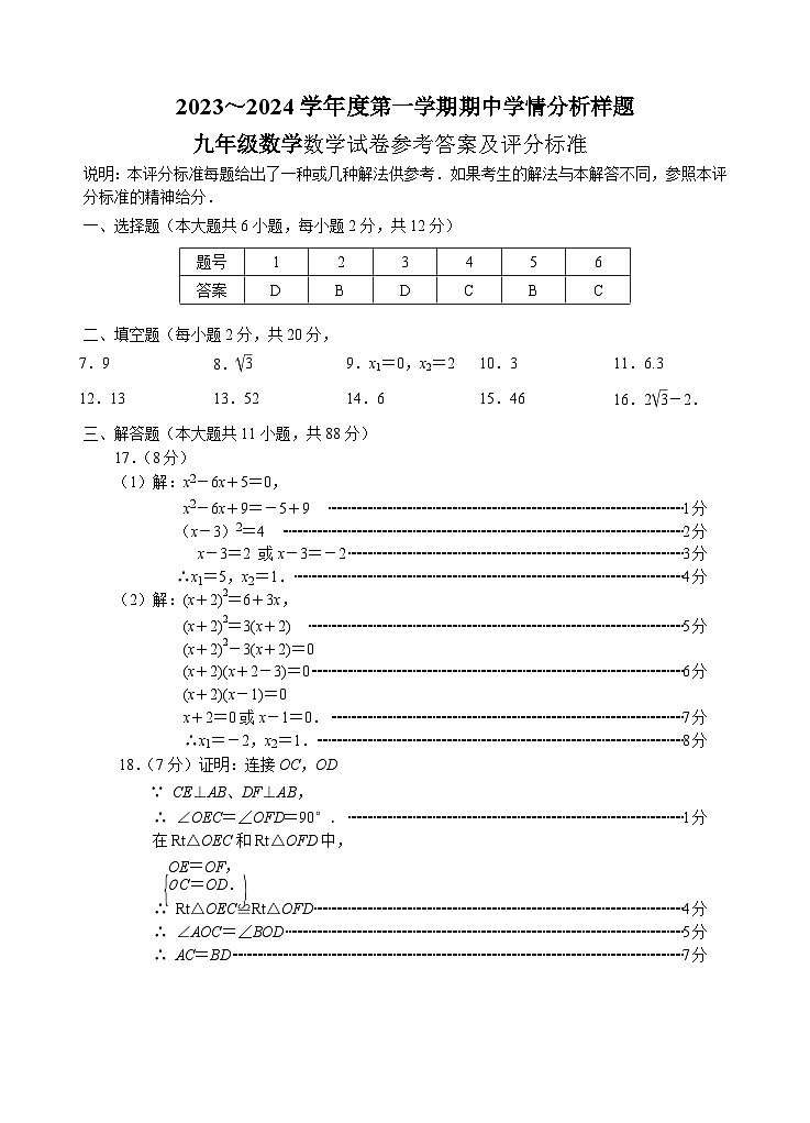 2023~2024学年第一学期六合九年级期中试题答案第1页
