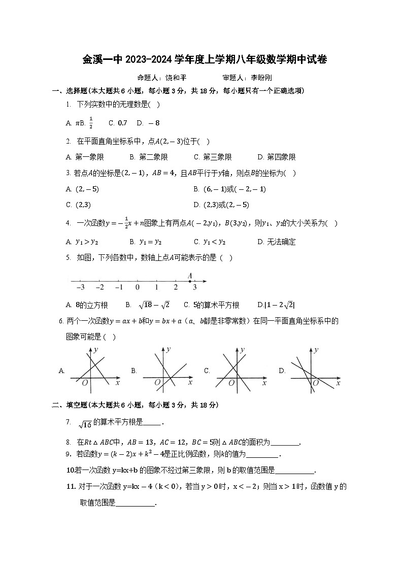江西省撫州市金溪縣第一中學(xué)2023-2024學(xué)年上學(xué)期八年級(jí)期中考試數(shù)學(xué)試卷第1頁(yè)