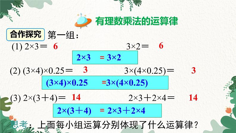 人教版数学七年级上册 1.4.1 第2课时 有理数乘法的运算律及运用课件第3页