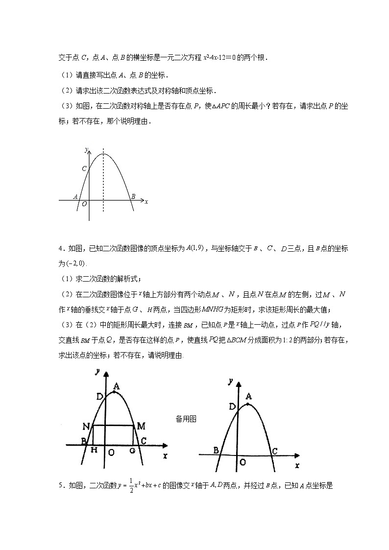 北师大版九年级数学下册 专题2.40 二次函数背景下周长最值问题(附答案)02