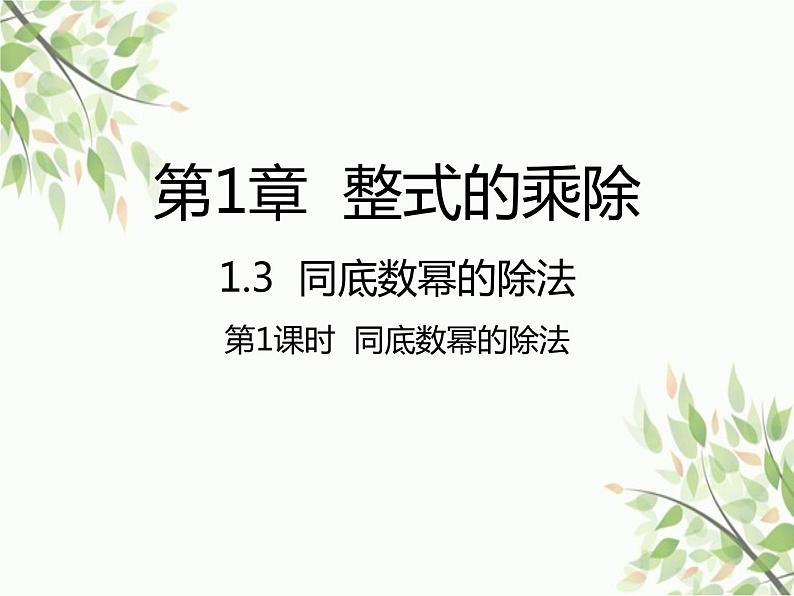 北师大版数学七年级下册 1.3 同底数幂的除法第1课时 同底数幂 的除法-课件第1页