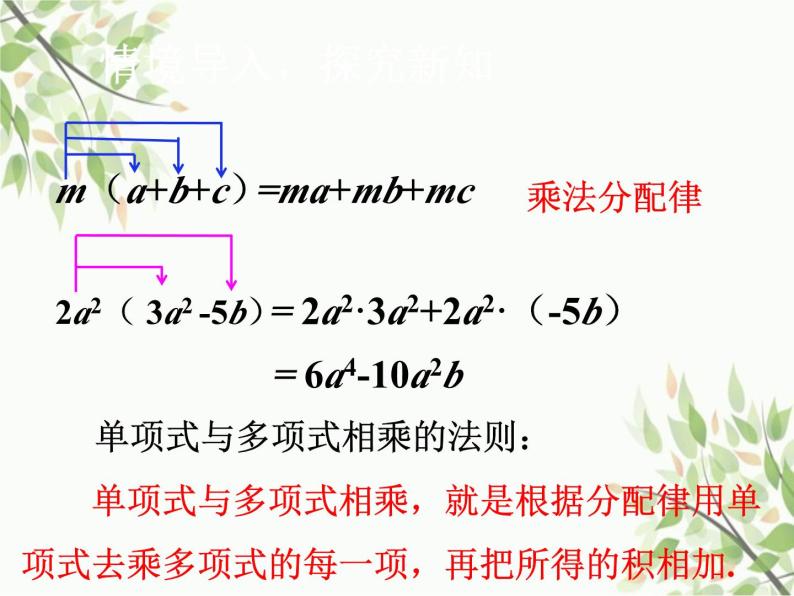 北师大版数学七年级下册 1.4  整式的乘法第2课时  单项式乘 多项式-课件07