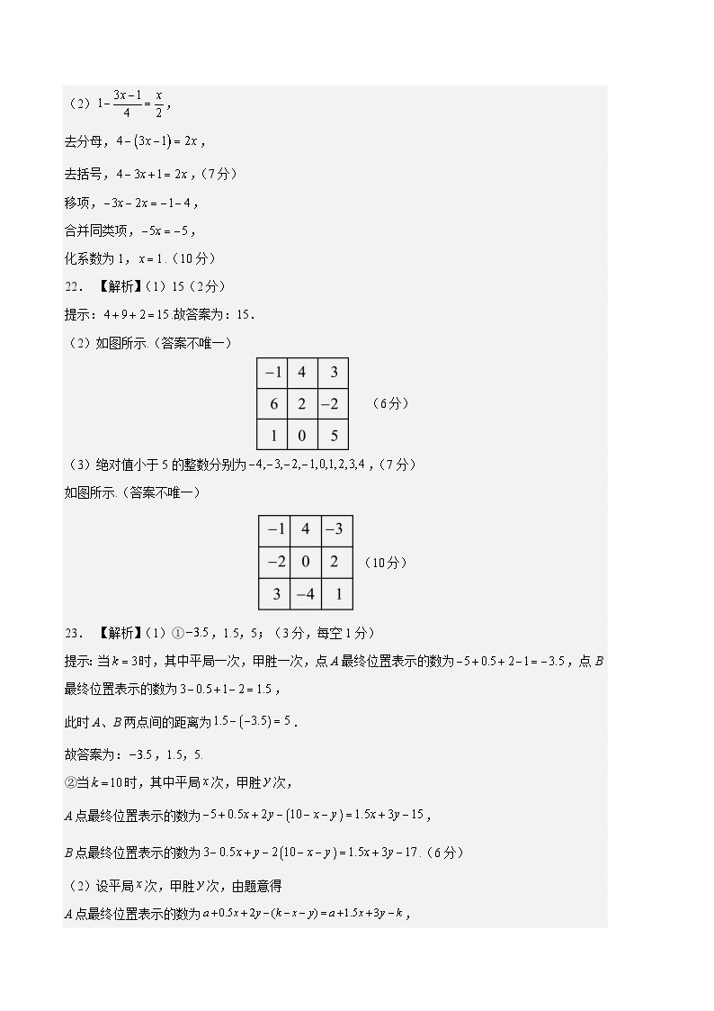 七年级数学第三次月考卷02（测试范围：人教版第1-3章）-2023-2024学年初中上学期第三次月考02